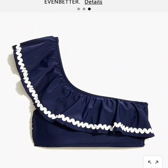 J Crew ruffle Rickrack one-shoulder bikini top Navy Blue and White AK510 - Picture 3 of 6